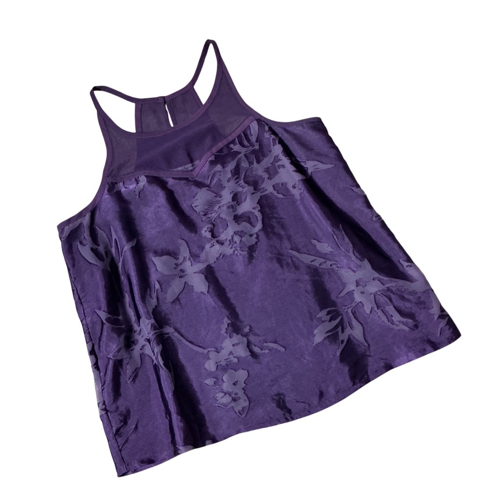 American Eagle Burnout Floral Mesh Tank Top Womens M Purple Racerback Blouse